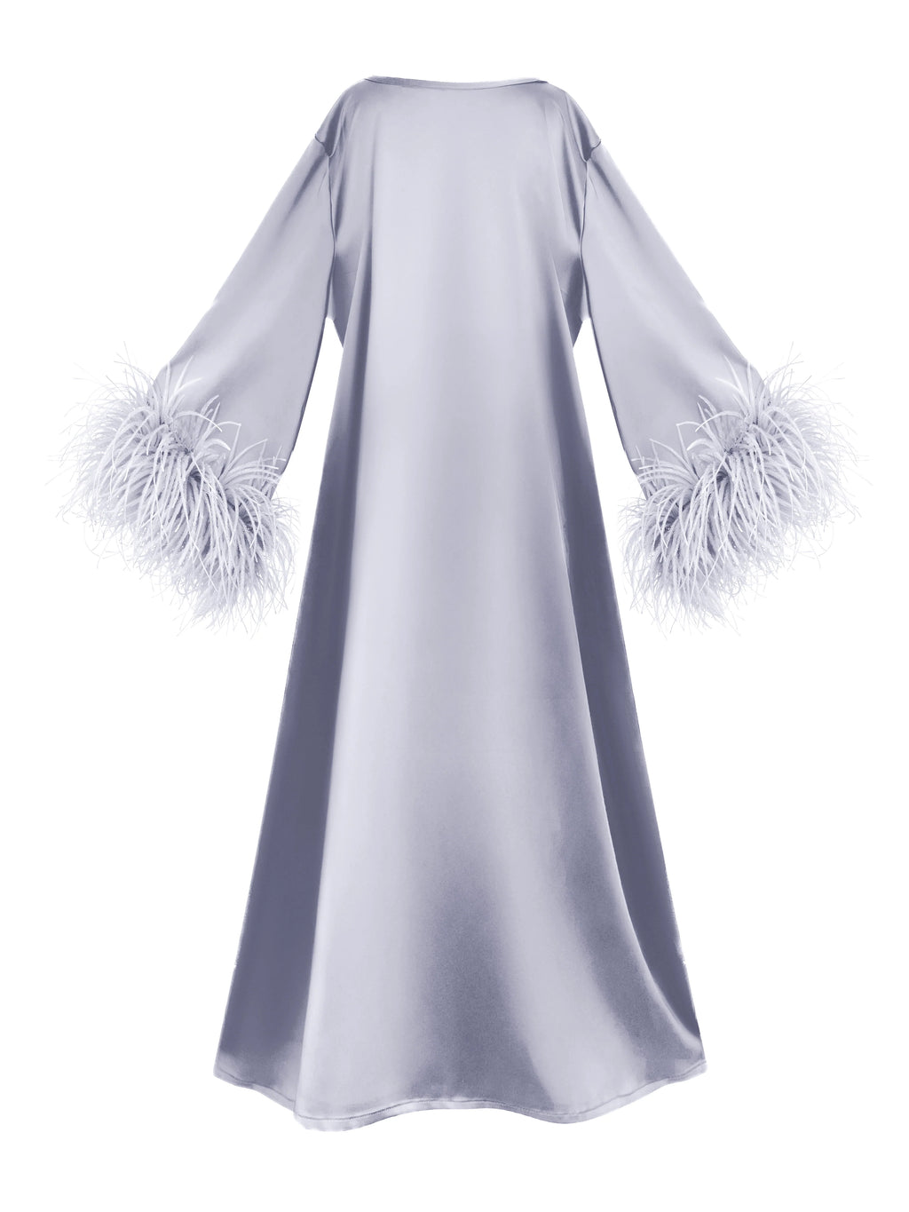 The "Sienna" Feather-Cuff Satin Maxi Dress in Lilac