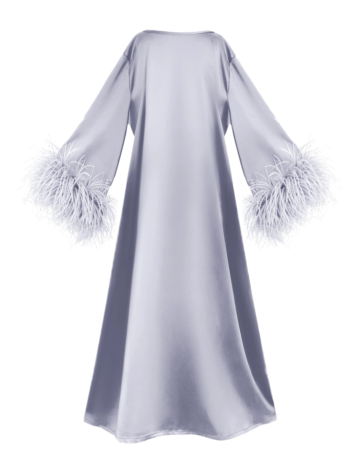 The "Sienna" Feather-Cuff Satin Maxi Dress in Lilac