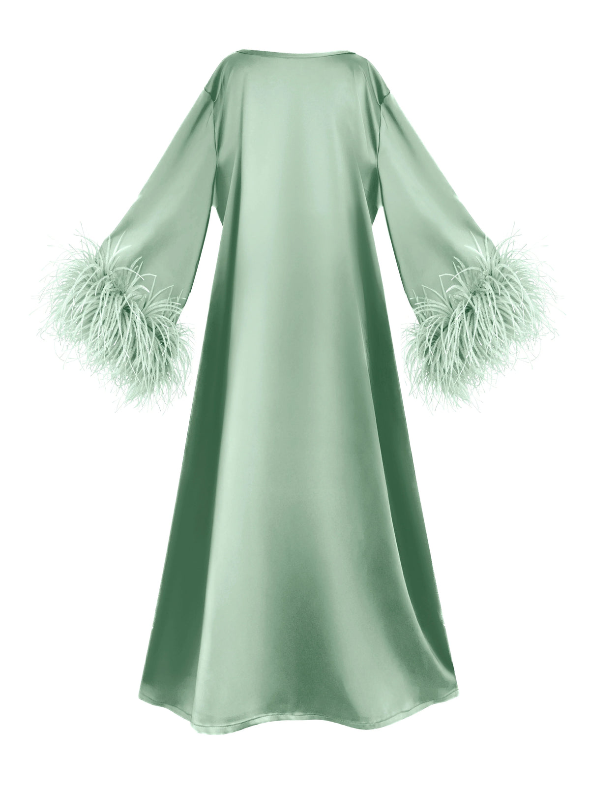 The "Sienna" Feather-Cuff Satin Maxi Dress