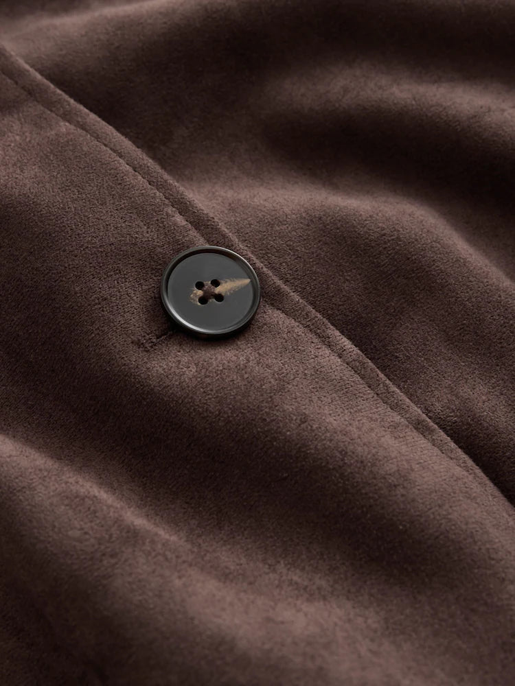 Chocolate Brown Check Lined Faux Suede Trench Coat