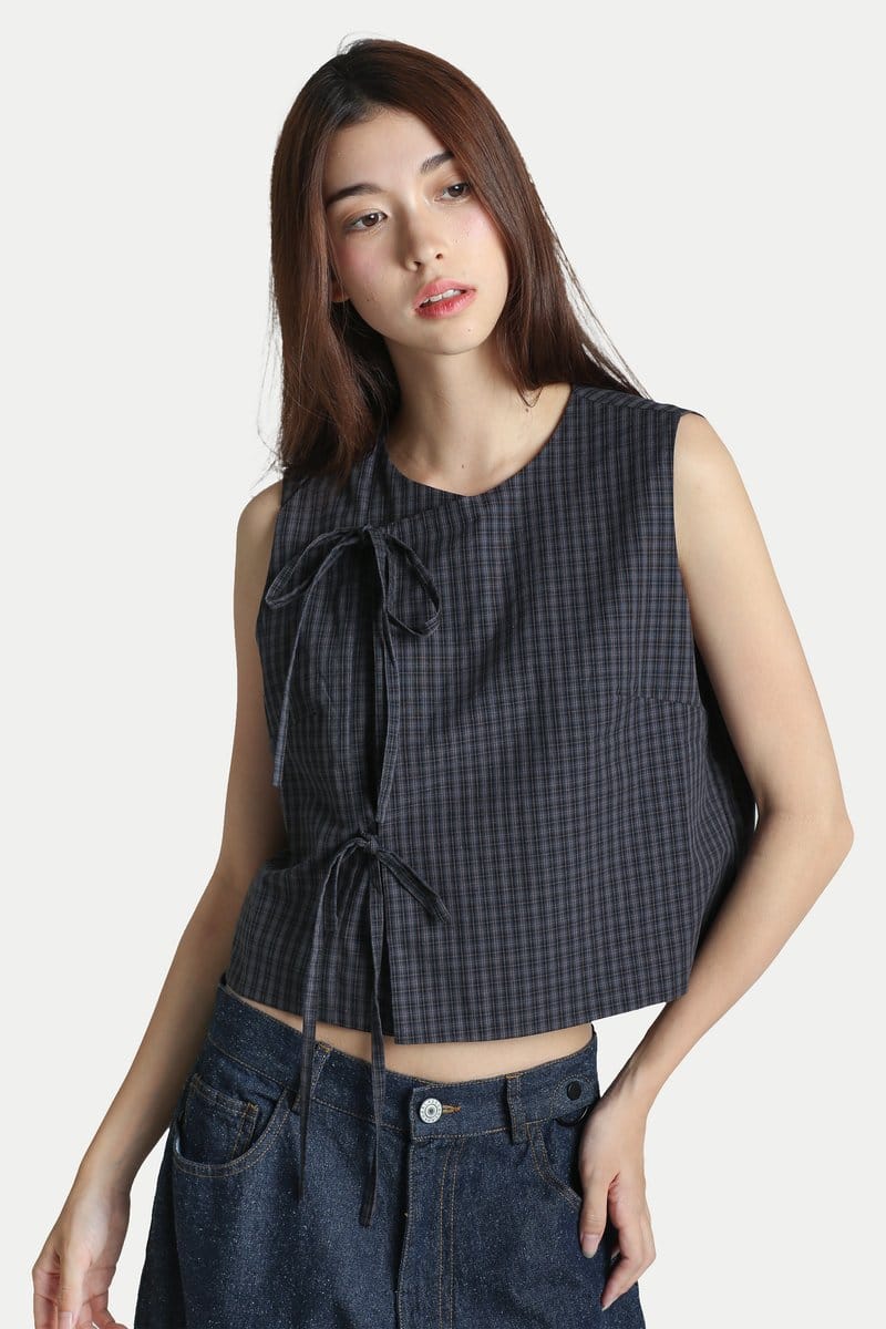 The Clara Plaid Tie-Front Sleeveless Crop Top