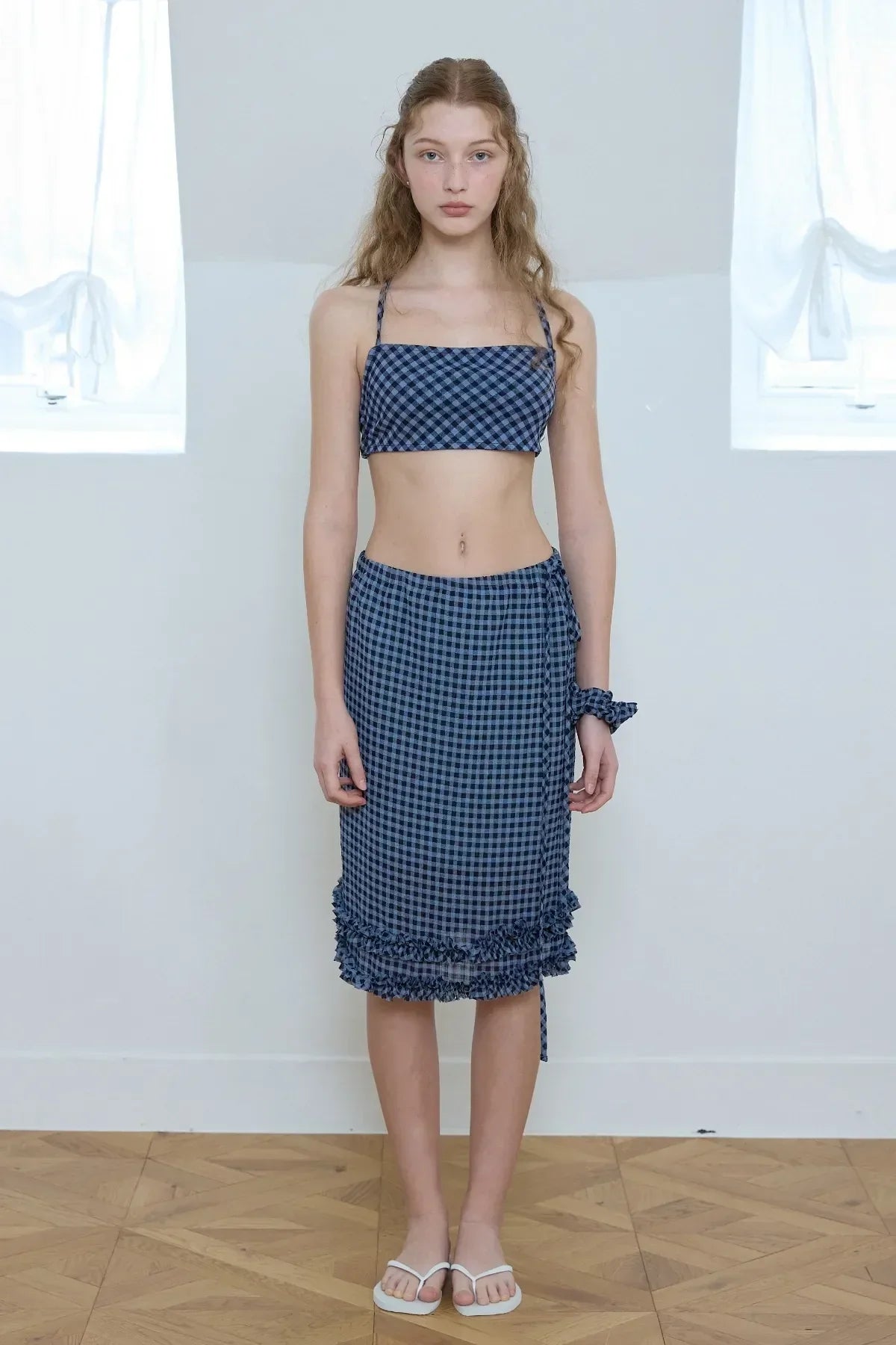 The Riviera Gingham Bandeau & Midi Skirt Co-ord Set