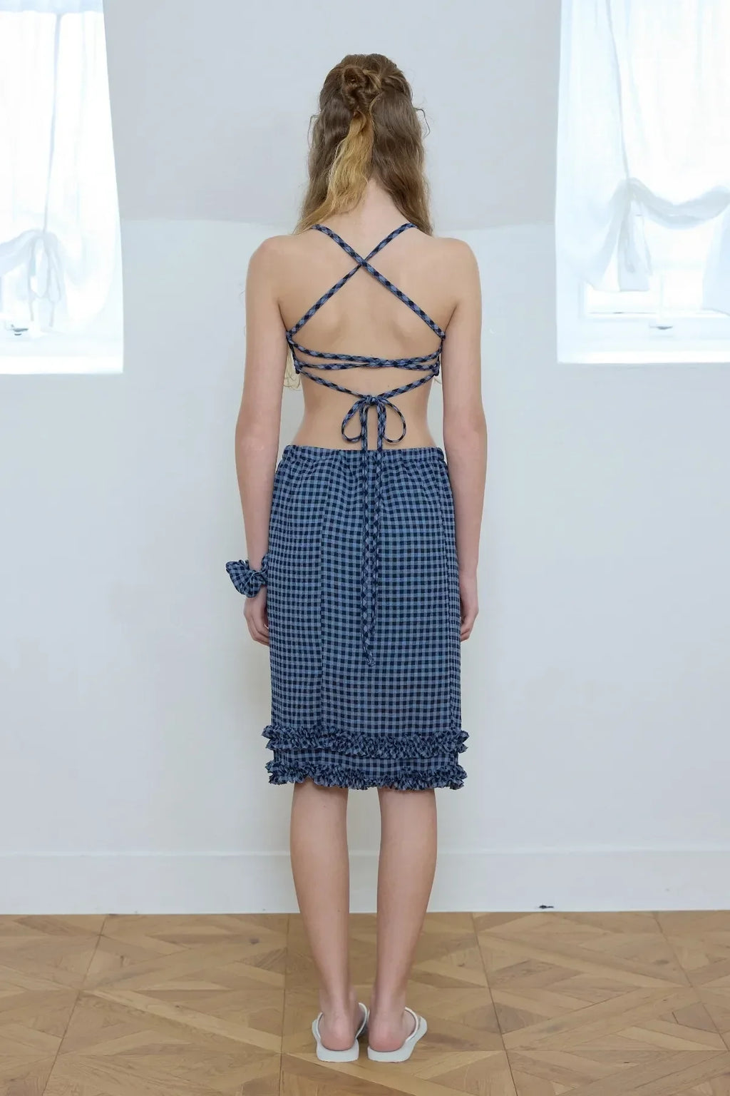 The Riviera Gingham Bandeau & Midi Skirt Co-ord Set