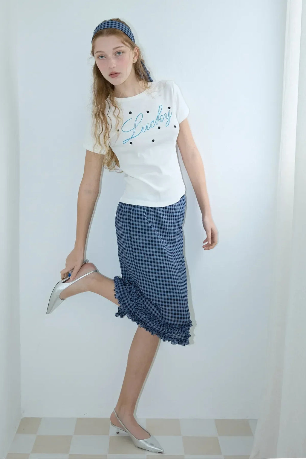The "Off-Duty" Gingham Bandeau & Midi Skirt Set